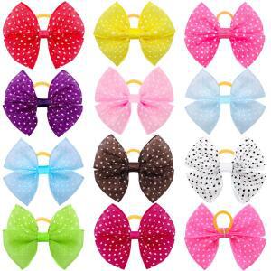 40pcs 레이스 개 머리 활 점선 고무 밴드 강아지 애완동물 제품 항목 호환  손질 Bowknot