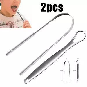 2Pcs 혀 스크레이퍼 스테인레스 스틸 클리너 구강 관리 위생 치과 도구