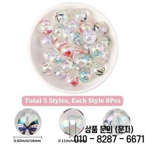 40개 5색 무지개빛 투명 아크릴 비즈 프린트된 라운드 보우낫 혼합 16mm 구멍: 2.8mm