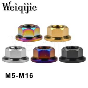 Weiqijie 티타늄 합금 육각 헤드 너트 플랜지 자동차 바이크 오토바이 자전거 브레이크용 M5-M16 표준 DIN6