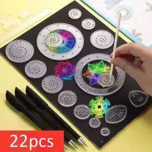 22pcs 둥근 눈금자 세트 기하학적 수학 룰렛 그리기 도구 학습 그림 퍼즐 장난감 미술