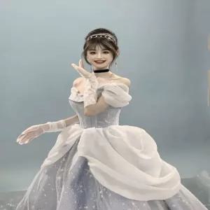 코스프레 원피스 공주 파티복 미니드레스 의상 교복 컨셉의상 시스루 회색 신데렐라 오프숄더