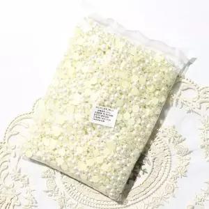 단면비즈(반쪽진주원형1cm)아이보리 진주 (1000개 묶음) 키링만들기