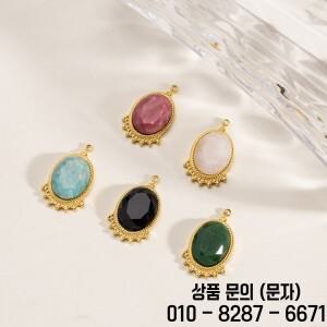 2개입 스테인리스 스틸 멀티컬러 레트로 컷 표면 천연석 참 펜던트 정밀 연마 DIY 쥬얼리 액세서리