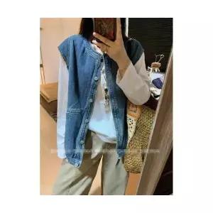 여성 데일룩 베스트 캐주얼 순정 데님 조끼 라운드 싱글 민소매 DAOL1