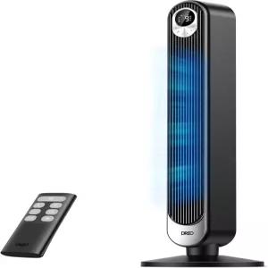침실용 DO 타워 선풍기 28피트/s 20dB 조용한 진동 블레이드리스 리모컨 9단 속도 4모드 2시간 머 LED
