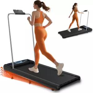 Rmoved 핸들이 있는 러닝머신 3 in 1 휴대용 가정용 작은 공간 8 경사형 보행 패드가 책상 밑 LED