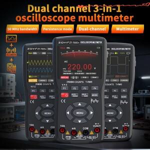 ZOYI 새로운 3-in-1 스코프 멀티미터: 50MHz 대역폭 파형 저장 듀얼 채널 발생기 인버터 측정