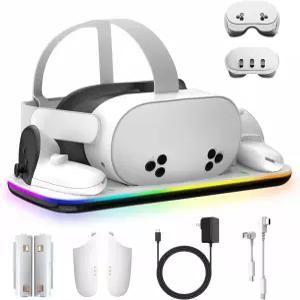 메타 오큘러스 퀘스트 3/3S VR 셋 컨트롤러 액세서리 닫을 수 있는 RGB 표시기가 충전 스테이션 자기 고속