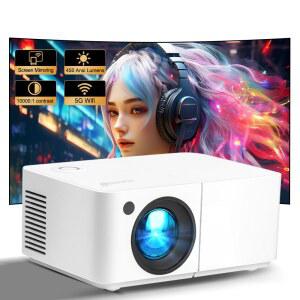 빔프로젝터 HD300 미니 프로젝터 4K 지원 450 ANSI 휴대용 스마트 WiFi BT 홈시어터 시네마 3D 영화 비디오 게임 안드로이드 TV 야외용