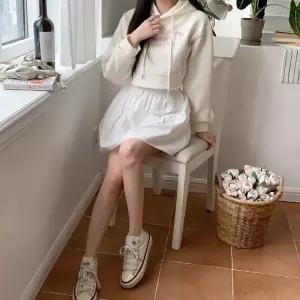 여성 귀여운 자수 레터링 크롭 후드 티셔츠 반지 남방