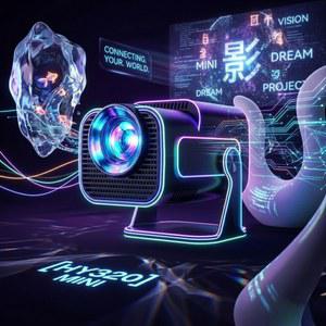 빔프로젝터 HY320 미니 프로젝터 안드로이드 11 네이티브 720P 4K 지원 300 ANSI Wifi6 BT5 휴대용 시네마 180 회전식 야외