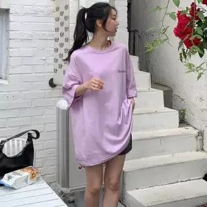 여성용 홀로그램 프린트 박스핏 라운드넥 반팔티