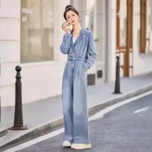 마르소 팬츠 데님 가을 여성점프슈트 점프슈트 와이드 하이웨스트 슬림핏 긴팔 UNO3