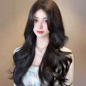 [골드스마일]빌드펌 웨이브 긴머리 통가발 브라운 장모가발 롱가발