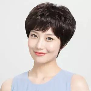 [골드스마일]인모 볼륨 숏컷 통가발 여성커트가발 브라운 인모숏컷