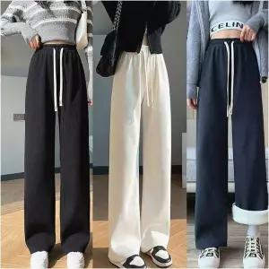 [하프클럽/]겨울 골지 바지 밴딩 여자 와이드 기모안감 코듀로이