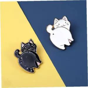 고양이 캐릭터 메탈 뱃지 의류 가방 장식용 핀 브로치 화이트 2종 귀여운 동물