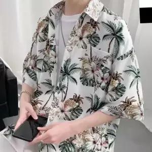 하와이안 남성 반팔 셔츠 플라워 반팔 셔츠 휴양지 여름