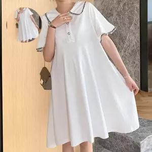 둥근카라 화이트 퍼프 임부복 원피스 데일리 루즈핏