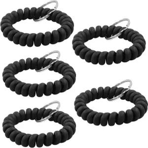 Coufce 5 PCS 접이식 나선형 코일 손목밴드 스포츠용 야외 스트랩 열쇠고리 체육관 검정색