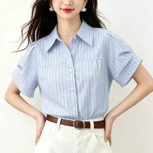 [블랙퀸][블랙퀸] 퍼프소매 스트라이프 반팔셔츠 blk004713