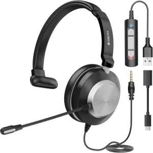 PC/노트북용 마이크가 있는 보이스텍 USB 헤드셋 노이즈 캔슬링 유선 컴퓨터 헤드폰 재택근무 사무실