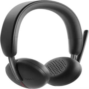 Dell WL3024 무선 헤드셋 - 가죽 헤드밴드 내장 AI 기반 노이즈 캔슬링 마이크 붐 블랙