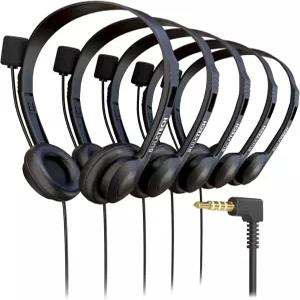 붐 마이크와 3.5mm 커넥터가 있는 벌크 와이어드 온이어 가죽 헤드셋 5팩 블랙