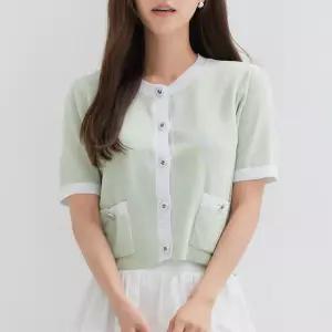 [로엠] 라운드넥 배색 반팔 가디건 (RMCKD37R15-T)