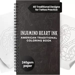 Inlumino 하트 잉크 타투 연습 색칠 책 240 GSM 텍스처 페이지에 40개의 디자인이 있는 미국 전통 - 나선형