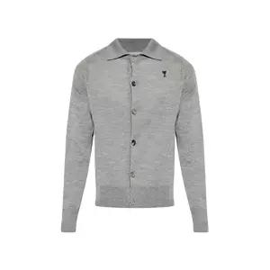 [아미]아미 하트 로고 울 셔츠 가디건 헤더 그레이 남성 HKC385 KN0039 0504