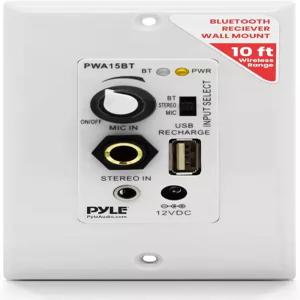 Pyle Bluetooth 수신기 벽걸이 내장 를 통한 벽 내 오디오 제어 USB 마이크 Aux (35mm) 입력 터미널 블록
