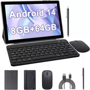 키보드가 있는 10인치 Android 14 태블릿 2개의 세트에는 케이스 마우스 스타일러스 8GB RAM+64GB ROM 쿼드