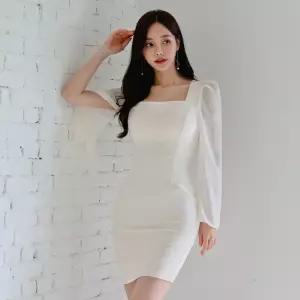 여성원피스 쉬폰 원피스 겨울 스퀘어넥 슬림 플레어 홀복 힙업 클럽복 심쿵빛