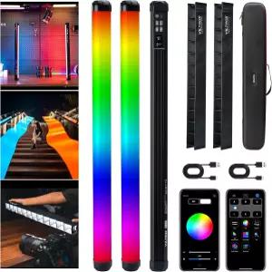 빌트록스 K60 2팩 대형 휴대용 스틱 라이트 32Wh 충전식 배터리 20W 1950lm RGB LED 비디오 PD 고속 CRI 97