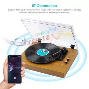 레트로 레코드 플레이어 턴테이블 내장 스피커 빈티지 축음기 3단 속도 BT5.0 AUX 입력 3.5mm 출력