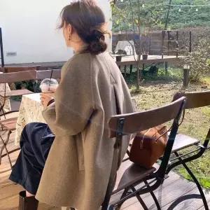 타노스여성용 모직 빈티지 싱글 데일리룩 터틀넥 클래식 코트 슬림핏 KUK1
