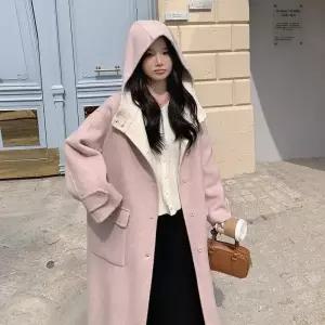 타노스여성용 분홍 모직 캐주얼 가을 코트 데일리룩 오버핏 리버시블 KUK3
