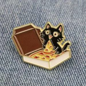 매력적인 고양이 피자 핀 브로치 - 장난기 가득한 새끼 있는 빈티지 합금 수집용 배지