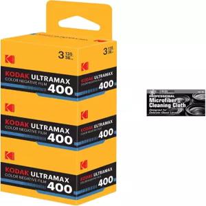 코닥 이스트만 울트라맥스 400 컬러 네거티브 필름 35mm 롤 36개 노출 - 마이크로파이버 클리닝 천이