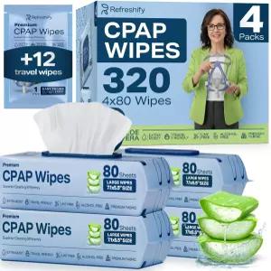 CPAP 마스크 물티슈 320개 8 여행 - 프리미엄 크고 촉촉한 청소 더 깨끗하고 무향인 용품