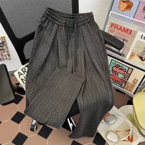 남성용 팬츠 면 캐주얼 가을 일자 스트라이프 통 심플데일리룩 차콜 OOTD3