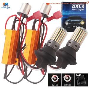 LED Canbus 라이트 P21W BAU15S DRL & 턴 듀얼 컬러 3156 7440 저항기 스위치 백 하이퍼 플래시 없음 1 세