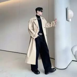 슬램덩크 캐주얼 남성 롱 더블 벨트 상의 루즈핏 봄가을 트렌치 코트 HO3
