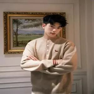 EAMT 카키 남성용 가을 커플 스웨터 헨리넥 강아지 자수 카디건 맨투맨 YJ3
