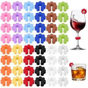 HIKIMA 48PCS 유리 태그 머그잔 마커 실리콘 가능한 와인 음료 병용 재사용 맥주