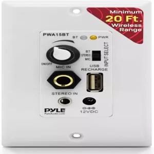 Pyle 무선 BT 수신기 벽걸이 내장형 00W 인월 오디오 제어 USB/마이크/Aux 35mm 입력 스피커 단자 블록 2개