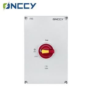 ONCCY 2P 3P 4P AC 절연체 스위치 실외 플라스틱 인클로저 박스 단로기 125A 회전 핸들 잠금 장치