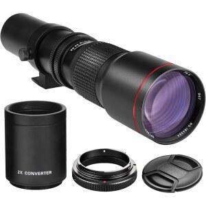 [미국배송] 소니 알파 A7 IV A7C II A7R A7R IIIA A7S A6400 A6500 A6300 A5100 A5000 A3000 NEX-6 NEX-7 E-마운트 카메라용 고출력 500MM/1000MM /8 수동 망원 렌즈